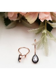 Resim Elmas Montürlü Damla Tek Taşlı Set Rose Gold - Gümüş 