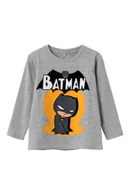 Resim Batman Baskılı Uzun Kol Erkek Çocuk Sweatshirt-Rahat ve Şık - Gri-Melanj / 2-3 Y 