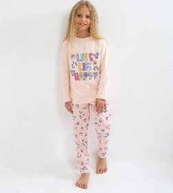 Resim Kız Çocuk Uzun Kollu %100 Pamuklu Pijama Takımı Happy Life SOMON 