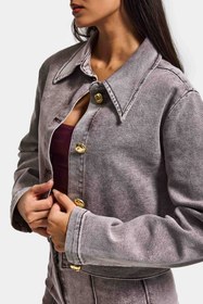 Resim Kadın Gri 3s6-158 Crop Fit Esnek Kumaş Düğmeli Denim Ceket - Gri / S 