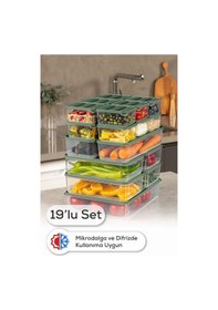 Resim Vienev 19lu Buzdolabı Dondurucu Organizer Ve Saklama Kabı Yeşil 12x 350ml 4x 1,75lt 2x 1,65lt 1x 3,5lt 