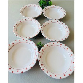 Resim Kırmızı Kalp Model 6 Adet Modern Çorba Kasesi 