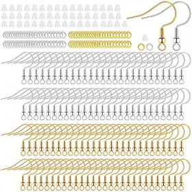 Resim 300 Adet Altın Ve Gümüş Küpe Yapım Aracı Seti, 100 Adet Küpe saç tokası, 100 Adet Küpe Arkası Ve 100 Adet Atlama Halkası Dahil, DIY Küpe Takı Yapım Aksesuarları Için 