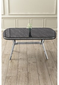 Resim Canisa Olya Serisi 90x168 Lak Panel Sonata Masa Takımı Krom Ayaklı 6 Siyah Sandalye Sonata Masa Siyah Sandalye 