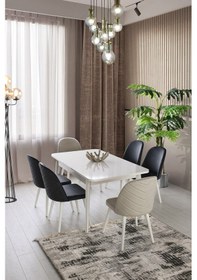 Resim Bahar Mdf Açılır Yemek Masası+6 Sandalye Aytaşı 