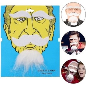 Resim Beyaz Renk Kendinden Yapışkanlı Takma Sakal Bıyık Ve Kaş Seti Renkli 