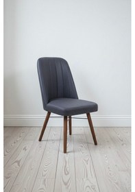 Resim Nora 1 Adet Sandalye - Keten Kumaşlı Sandalye Modern Ahşap Ayaklı Yemek & Çalışma Sandalyesi Minimal Tasarım Antrasit 