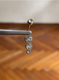 Resim 316 L Cerrahi Çelik 3 Taşlı Göbek Piercingi Taşlı Göbek Piercingi Sarı 