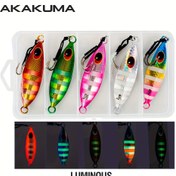 Resim AKAKUMA 5 Adet Karanlıkta Parlayan Yavaş Pitch Jigler - 10-60g Metal Batan Yemler, Yardımcı Kanca & 3D Gözler ile Gece Balıkçılığı İçin 