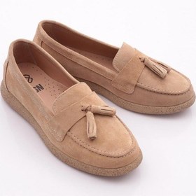 Resim Dgn Ml5604-1 Kadin Loafer Ayakkabi Bej Süet 