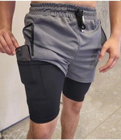 Resim İç Cepli Sporcu Alt Taytlı Şort - Gri 001 