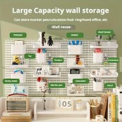 Resim Duvar Depolama Pegboard Seti - Delme Gerektirmeyen Beyaz Pegboard Duvar Düzenleyici, Raflı ve Kancalı, Mutfakta, Oturma Odasında, Ofiste, Yatak Odasında ve Oyun Odasında Uygulanabilir Modüler Asma, Dekoratif Sergiler için Uygun, Ev Depolaması İçin Masa & Çekmece Organizatörü 
