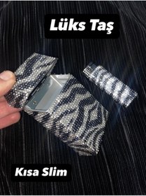 Resim Lüks Taş Sigara Kutusu Ve Çakmak (kısa Slim) 