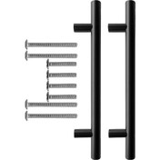 Resim Mutfak Ve Banyo Dolabı Kapakları Ve Çekmeceler İçin Metal Kulp Paslanmaz Mobilya Dolap Kulbu 128mm Mat Siyah 2 Adet 