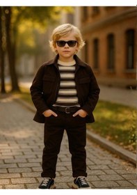Resim Zekids Erkek Çocuk Kemerli Gabardin Pantolon-16347 Kahverengi 