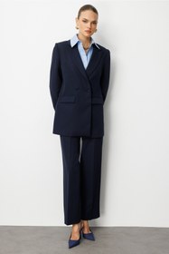 Resim Mizalle Oversize Lacivert Kruvaze Blazer Ceket 