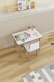 Resim POFİTTO Yaz-sil Yüzey Çocuk Masası - Aktivite Masası - Çocuk Çalışma Masası Takımı 1 Adet Sandalyeli 