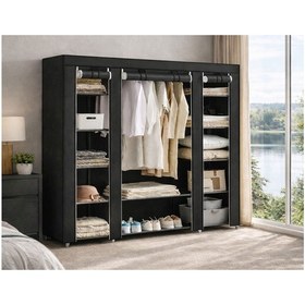 Resim Teknor-prado Bez Dolap 14 Raflı Büyük Organizasyonlu Gardırop Karry Siyah 