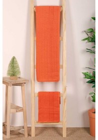 Resim 2 Parça Banyo Havlu Takımı %100 Pamuklu Çubuk Desen Turuncu Renkli 