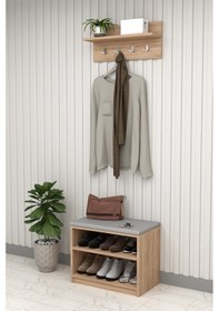 Resim Asra Trend MDF Puflu Ayakkabılık ve Askılık – 60 cm Portmanto Seti, Modern, 2 Raflı, A-33 Sonoma 