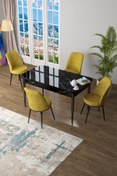 Resim Canisa Concept Zen Serisi 80x132 Mdf Açılabilir Siyah Mermer Desen Masa Takımı Ve 4 Hardal Sandalye 