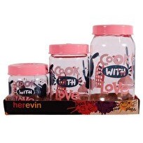 Resim Herevin 139357-810 Desenli Teneke Kutulu Kavanoz Seti 3'lü (425-660-1000 ML) 