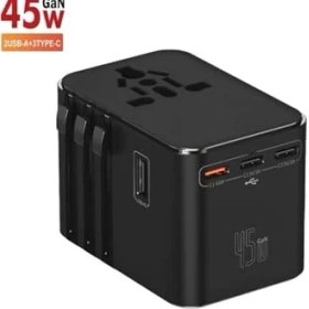 Resim Universal Seyahat Priz Dönüştürücü Adaptör, 45W Şarj Cihazı, 2x USB Girişi, 3x Type-C Girişi, Uluslararası Güç Adaptörü, Us, Uk, Eu, Au Evrensel Uyum 