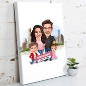 Resim Kız ve Erkek Çocuklu Harika Aile Karikatürlü Kanvas Tablo 