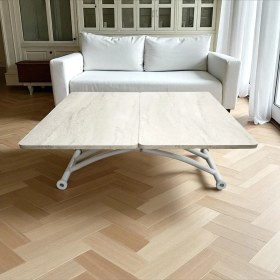 Resim Mini Juppo Üst Tabla Mdf Traverten Oval Köşe Alt Ayak Metal Dışa Veya Içe Kıvrım 