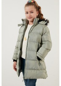 Resim Lela Peluş Astarlı Yakası Suni Kürklü Çıkarılabilir Kapüşonlu Kışlık Kız Çocuk Mont 5766038 Mint 