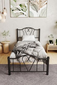 Resim ARGİMO Orkide Tek Kişilik Ferforje Metal Karyola Siyah 