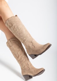 Resim RİSSOLİ Kadın Vizon Süet Nakışlı Western Kovboy Cowgirl Bot Çizme 