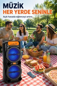 Resim Zineets Işıklı Büyük Boy Party Box Bluetooth Hoparlör Taşınabilir Şarjlı Ses Sistemi Kablosuz Karaoke Mic 