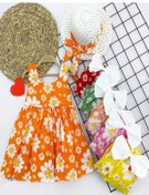 Resim 9-12-18-24 Ay Hasır Şapkalı Papatya Desenli Askılı 2li Kız Bebek Elbisesi Sarı Sarı 