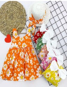 Resim 9-12-18-24 Ay Hasır Şapkalı Papatya Desenli Askılı 2li Kız Bebek Elbisesi Sarı Sarı 