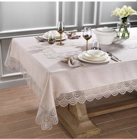 Resim Schafer Liza Masa Örtüsü Seti 10 Parça-bej 