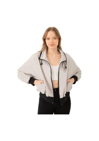 Resim Spor Kadın Dik Yaka Su Ve Rüzgar Geçirmez Oversize Crop Mevsimlik Yağmurluk Rüzgarlık-133 Taş 