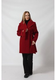 Resim Moda Berray Kuşaklı Yandan Bağlama Detaylı Kapüşonlu Kaşe Kaban Bordo 