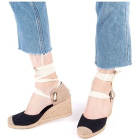 Resim Gerçek Elişi Siyah Ipli Dolgu Topuk Keten Espadril Handmade Siyah 