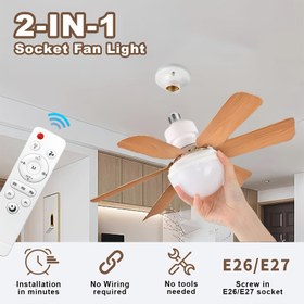 Resim 41,91/52,07 cm Akıllı LED Tavan Fan Lambası, Uzaktan Kumandalı Ayarlanabilir Aydınlatma, E26/E27 Soketli Montaj, Hafıza Fonksiyonlu 3000K-6500K Dimlenebilir, 3 Kademeli Hız Ayarı, Küçük Odalar İçin Uygun, 2’si 1 Arada Fan ve Işık 
