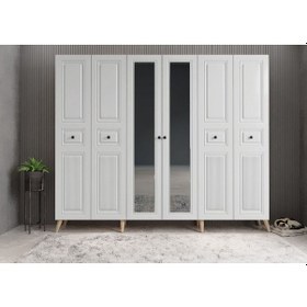 Resim Meridyen Membran 6 Kapaklı Portmanto Montaj Dahil Meşe Beyaz 210 