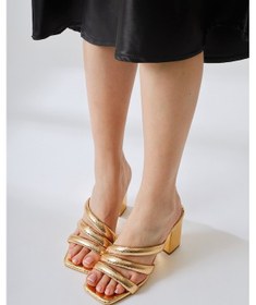 Resim Sasima Altın Yılan Desenli Bantlı Topuklu Terlik 001 