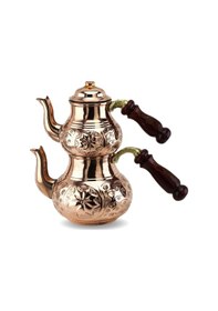 Resim Çiçek İşlemeli Küçük Bakır Çaydanlık 1.4 Lt Bakır 