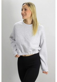 Resim Bel Lastikli Bisiklet Yaka Sweat Gri - 07100 