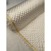 Resim Kaizen Carpet Vintage Sınırlı Üretim Özel Seri Saten Raf Örtüsü- Krem 60 cm Derinlik x 10 mt Boy Gold Su Taşı Detaylı Lüks Saten Kapitone Raf Örtüsü / Çekmece Örtüsü / Dolap İçi Örtü 