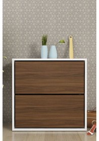 Resim Moonlife 2 Kapaklı Kayar Raflı Ayakkabılık Ceviz 