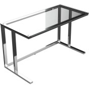 Resim Evka Tekli Desk Çalışma Masası - Parlak Paslanmaz Ayak Şeffaf Cam 