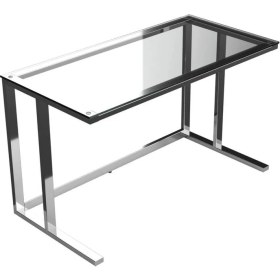 Resim Evka Tekli Desk Çalışma Masası - Parlak Paslanmaz Ayak Şeffaf Cam 