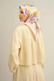 Resim Armine Obje Desenli Saf İpek Twill Eşarp 9314d 52 Lila 