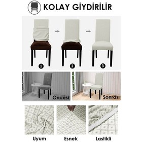 Resim Baklava Sandalye Sandalye Kılıfı Yıkanabilir Likralı Esnek Lastikli Sandalye Örtü Krem 